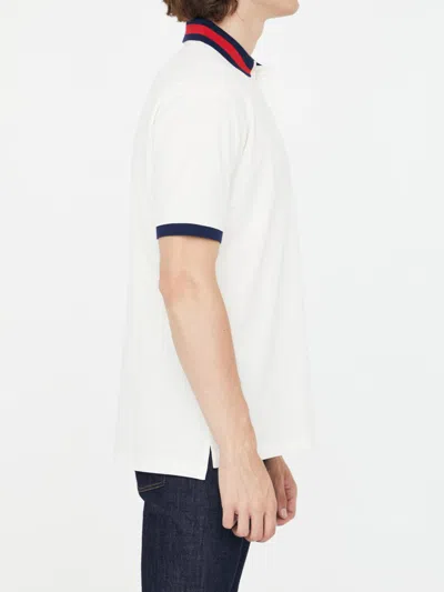 Shop Gucci Cotton Polo Shirt With Web In White