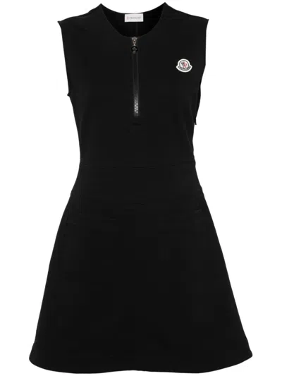 Shop Moncler Logo-patch Jersey Mini Dress In Black