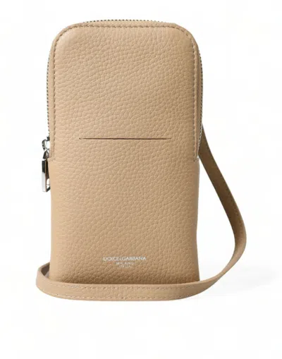 Shop Dolce & Gabbana Beige Leather Purse Crossbody Sling Phone Bag