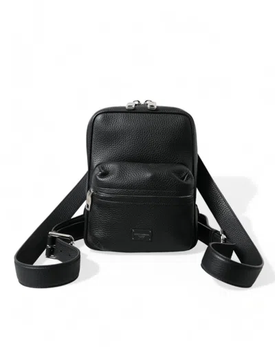 Shop Dolce & Gabbana Black Calfskin Leather Logo Palermo Backpack Bag