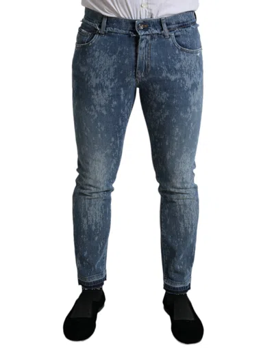 Shop Dolce & Gabbana Blue Washed Skinny Cotton Stretch Denim Jeans