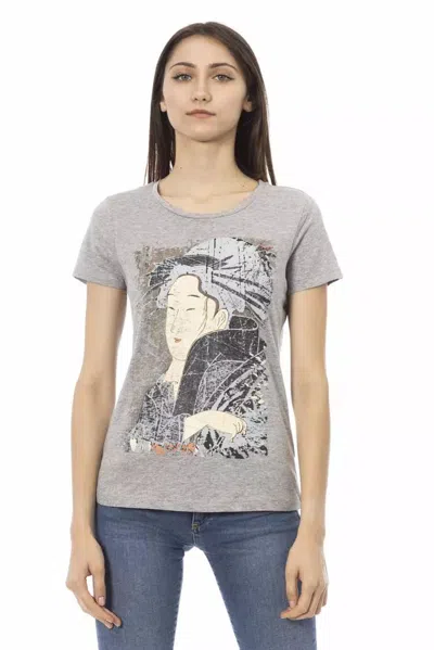 Shop Trussardi Action Chic Gray Short Sleeve Tee With Front Print