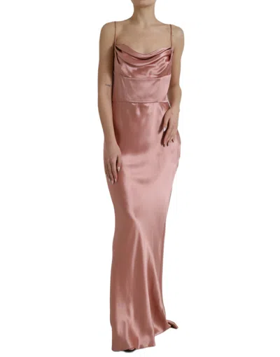 Shop Dolce & Gabbana Pink Silk Spaghetti Straps Long Gown Dress