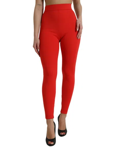 Shop Dolce & Gabbana Red Nylon Stretch Slim Leggings Pants
