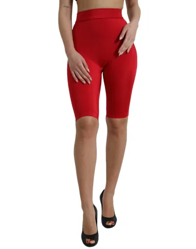 Shop Dolce & Gabbana Red Stretch High Waist Cropped Leggings Pants