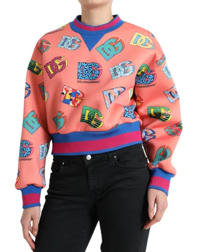 Shop Dolce & Gabbana Salmon Pink Logo Print Sweatshirt Sweater