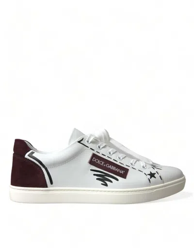 Shop Dolce & Gabbana White Bordeaux Leather Logo Low Top Sneakers Shoes