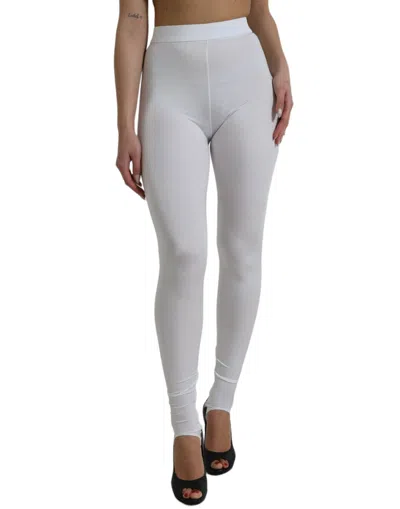 Shop Dolce & Gabbana White Nylon Stretch Slim Leggings Pants