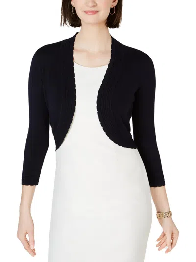 Shop Jessica Howard Womens Knit Scalloped Cardigan Sweater In Blue