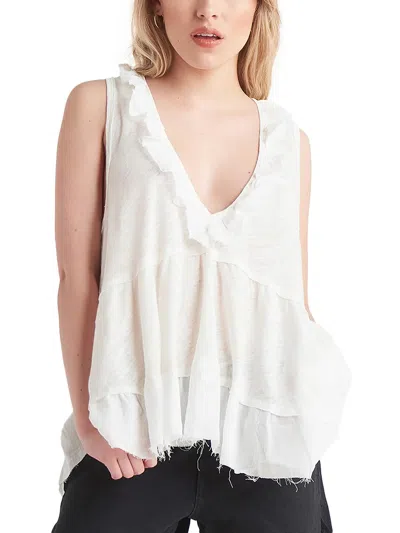 Shop Black Tape Womens Frayed Ruffle Trim Blouse In White