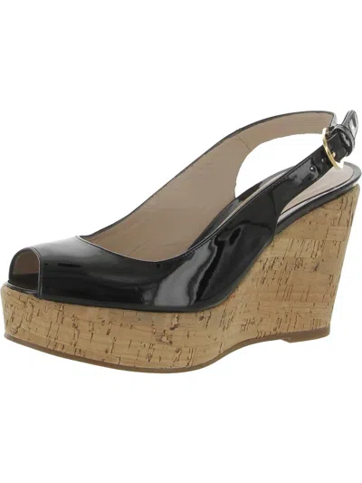 Shop Stuart Weitzman Womens Patent Leather Peep Toe Wedge Heels In Black
