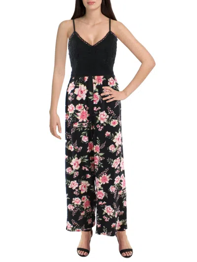 Shop Derek Heart Juniors Womens Floral Smocked Jumpsuit In Black