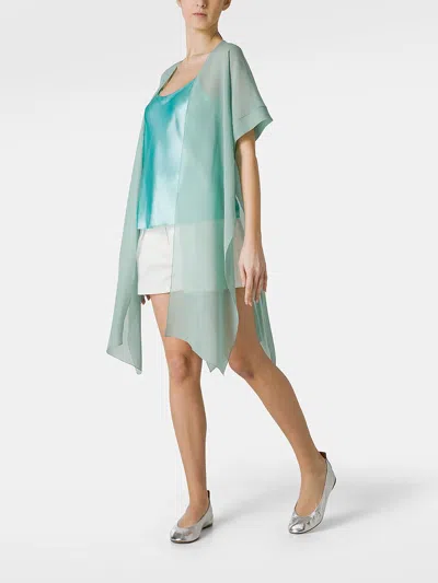 Shop D-exterior D.exterior Georgette Silk Cardigan With Semi-transparent Panels In Green