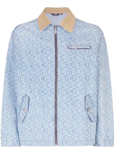Shop Gcds Harrington Denim Jacket With  Monogram In Blue