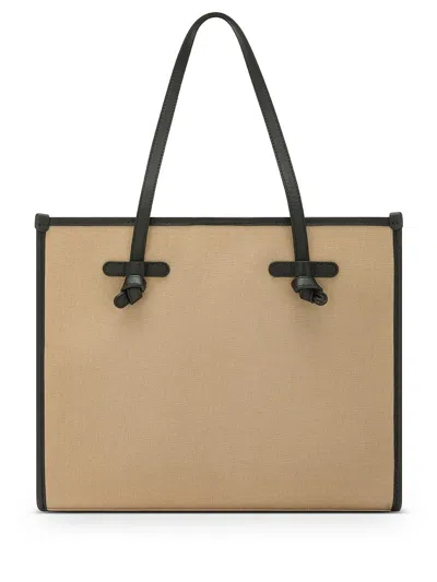 Shop Gianni Chiarini Marcella Shopping Bag In Cotton With Contrasting Trim In Marrone E Verde