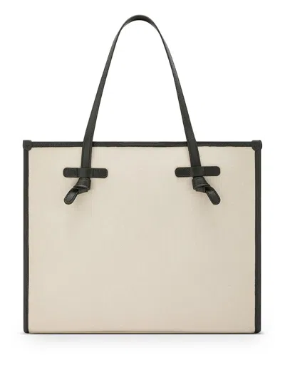 Shop Gianni Chiarini Marcella Shopping Bag In Cotton With Contrasting Trim In Bianco E Verde