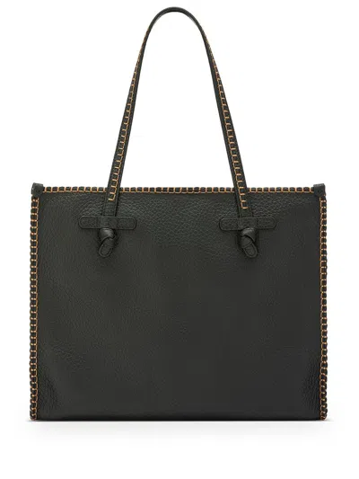 Shop Gianni Chiarini Marcella Leather Shopping Bag With Contrasting Trim In Black