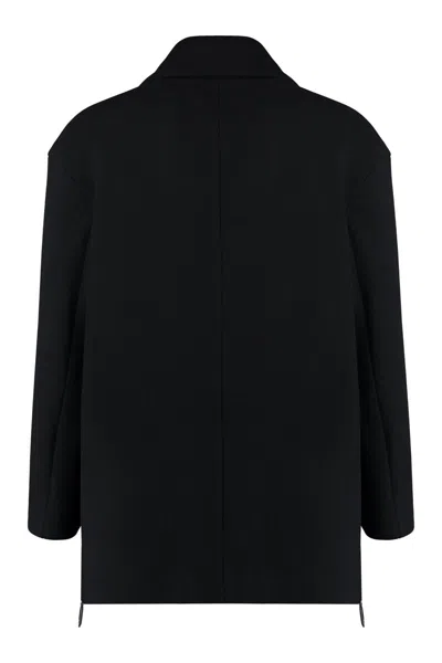 Shop Giorgio Armani Wool Blend Double-breasted Coat In Black