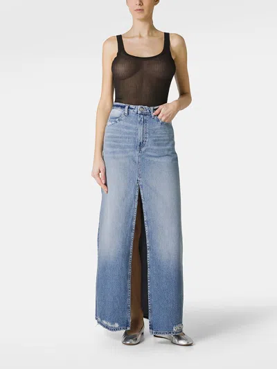 Shop Icon Denim Lara Long Denim Skirt With Front Slit