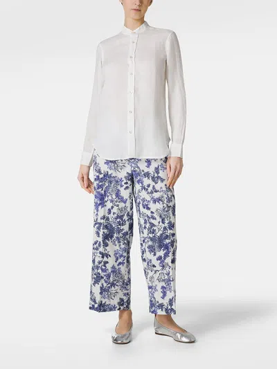 Shop Peuterey Tamerice Linen Shirt With Mandarin Collar In White