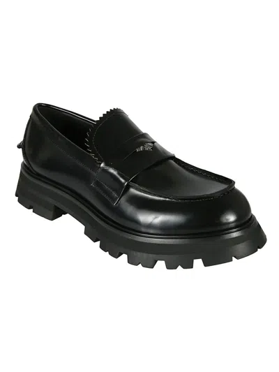 Shop Alexander Mcqueen - Ridged Loafers In Black