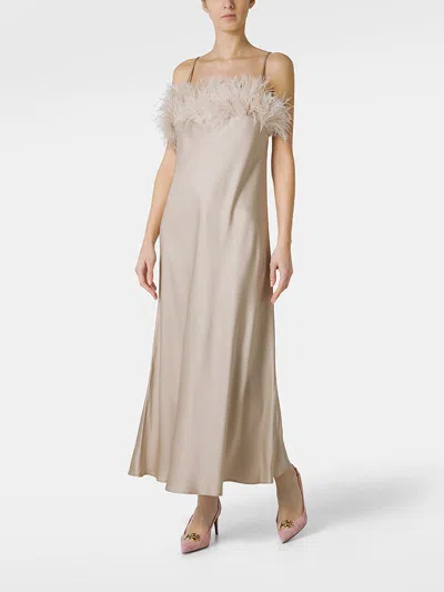 Shop Antonelli Dress With Feathers In Beige
