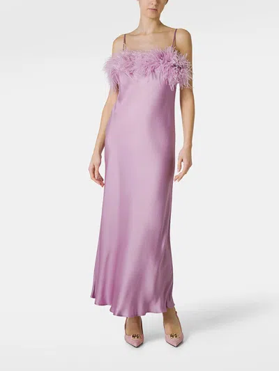Shop Antonelli Dress With Feathers In Purple