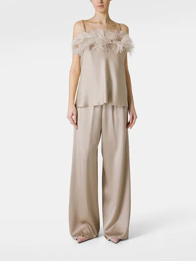 Shop Antonelli Top With Feathers In Beige