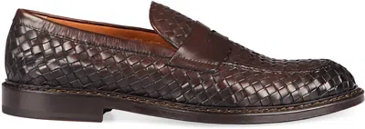 Shop Doucal's Straw Leather Loafers In Brown