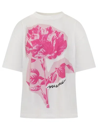 Shop Marni T-shirt With Floral Print In White