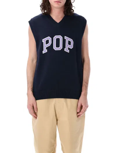 Shop Pop Trading Company Pop Trading Company Pop Arch Spencer Knit Vest In Navy