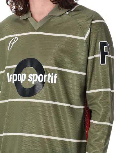 Shop Pop Trading Company Pop Trading Company Pop Striped Sportif Long Sleeves T-shirt In Loden Green