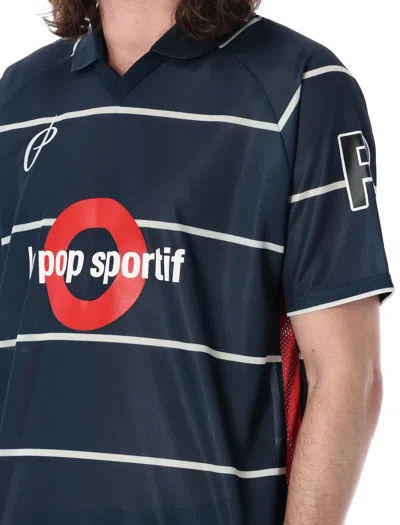 Shop Pop Trading Company Pop Trading Company Pop Striped Sportif Short Sleeves T-shirt In Navy
