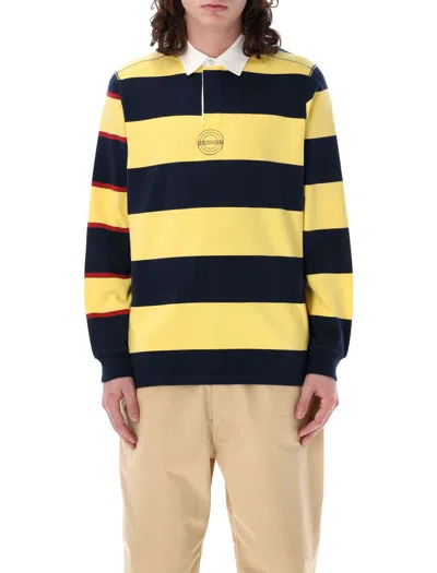 Shop Pop Trading Company Pop Trading Company Pop Striped Logo Rugby Polo In Yellow Navy