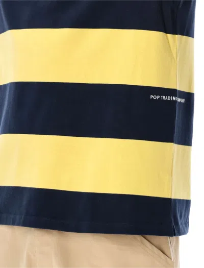 Shop Pop Trading Company Pop Trading Company Pop Striped Logo Rugby Polo In Yellow Navy