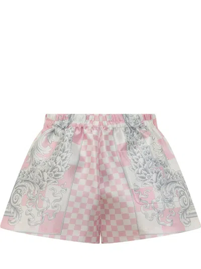 Shop Versace Shorts With Medusa And Baroque Motif In Pink