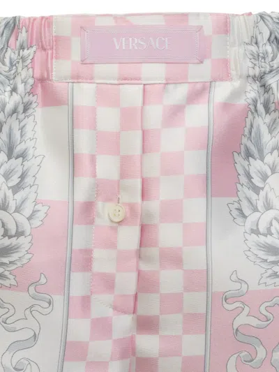 Shop Versace Shorts With Medusa And Baroque Motif In Pink