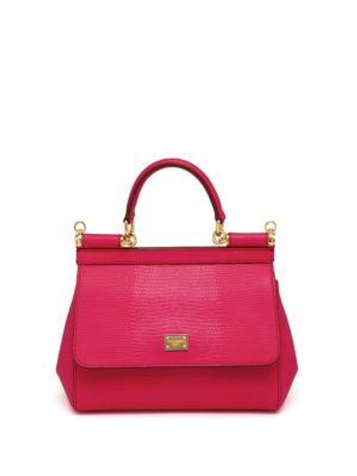 Shop Dolce & Gabbana Small Miss Sicily Lizard-embossed Leather Top-handle Satchel In Limone