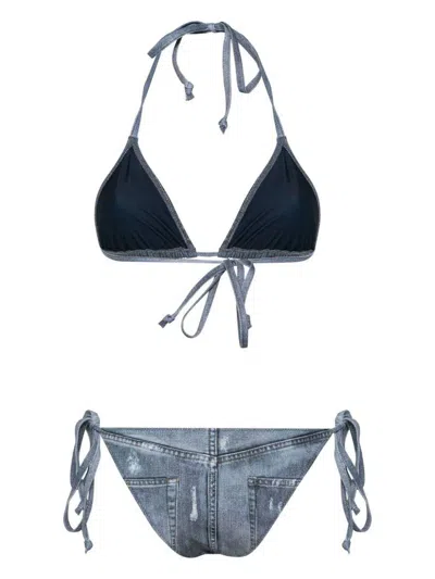 Shop Acne Studios Denim Print Bikini Set In Clear Blue