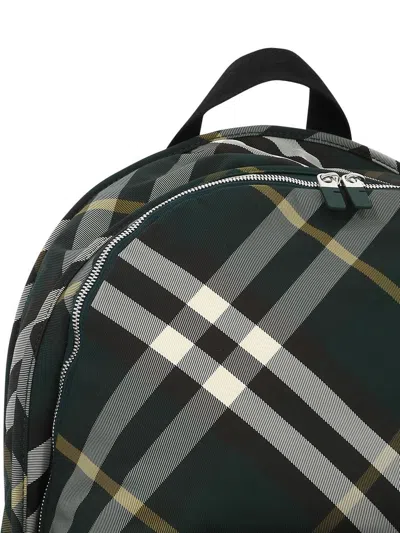 Shop Burberry Shield Checkered Woven Backpack In Green