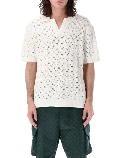 Shop Daily Paper Yinka Relaxed Knit Sweater Polo In Wihte