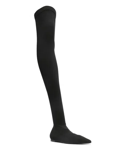 Shop Dolce & Gabbana Thigh High Flat Boots In Black