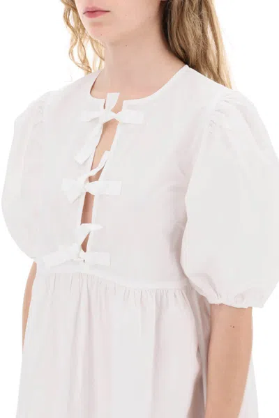 Shop Ganni Mini Poplin Dress With Balloon Sleeves In White