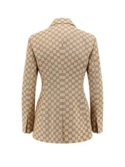 Gucci Gg Supreme Double-breasted Blazer In Beige