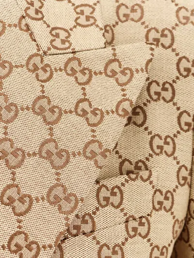 Gucci Gg Supreme Double-breasted Blazer In Beige
