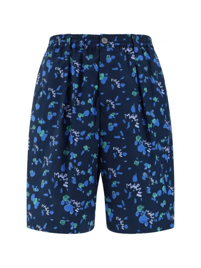 Shop Marni Printed Shorts In Blue