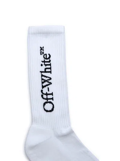 Shop Off-white 'bookish Mid' White Cotton Blend Socks