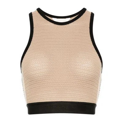 Shop Palm Angels Knitted Cropped Top In Beige