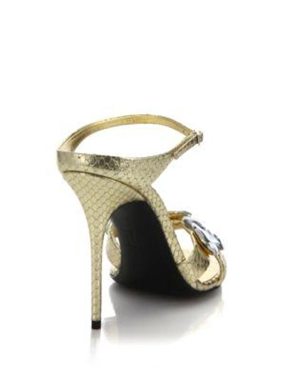 Shop Giuseppe Zanotti Jeweled Metallic Leather Slide Sandals In Gold