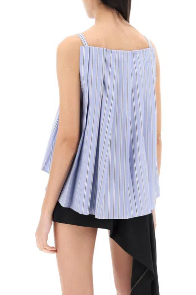 Shop Sacai Striped Sleeveless Top In Poplin In Blue